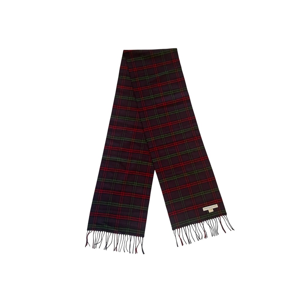 100% Cashmere Plaid Scarf Made in Scotland Purple Red Green Johnstons of Elgin